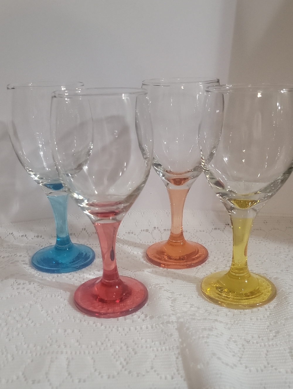 Colored Stem Wine Glasses - Set of 4 (Blue, Pink, Orange, Yellow)